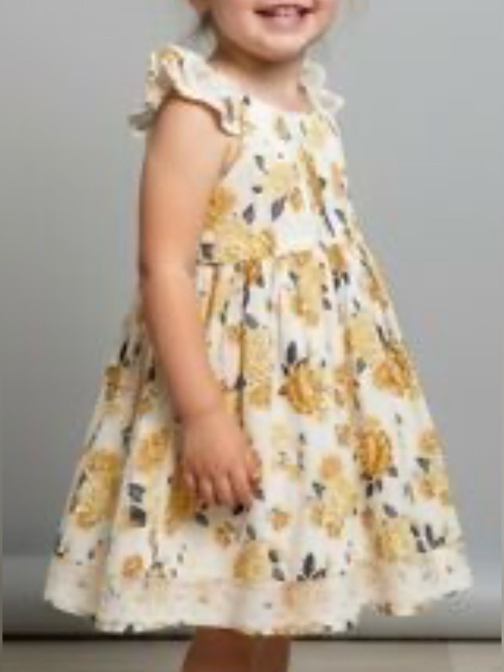 Tahari Baby Girls Floral Dress Yellow and Gray Print on Ivory 24 Months